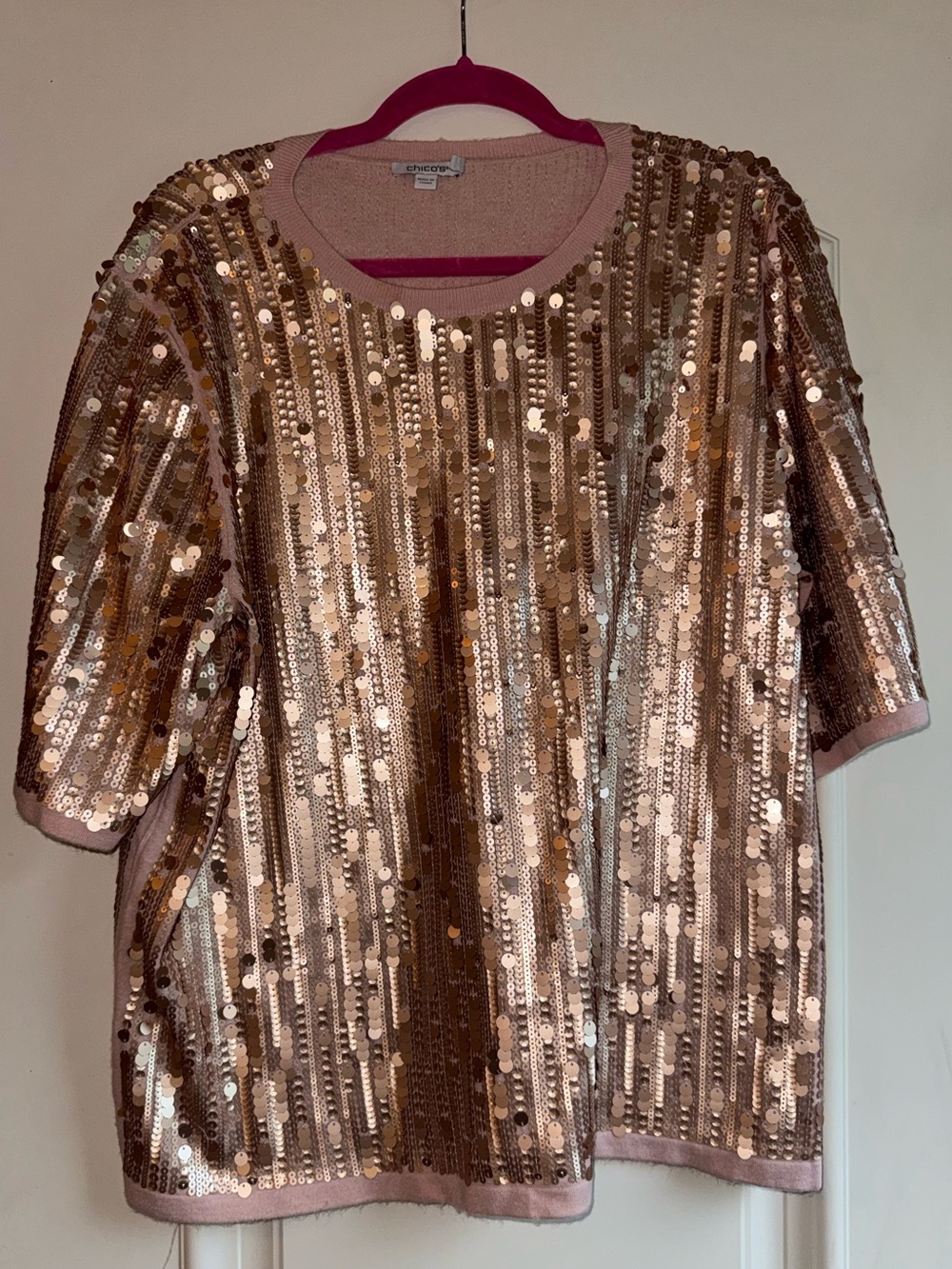 Gold Sequin Short Sleeve Top